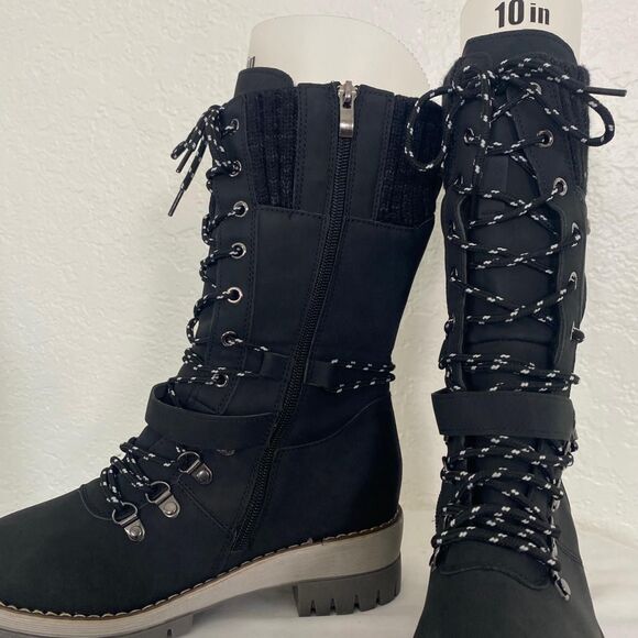 Black Gray Snow TEX Lace Up Snowflake Winter Boots US 6.5 - Picture 4 of 8